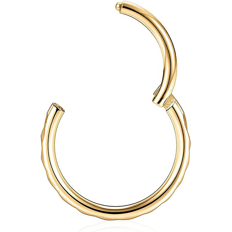 Stainless Steel Carved Bottom Wheat Nose Ring Hoop Earring Ear Nail Piercing Jewelry Rose Gold 1.2x10mm - Image 5