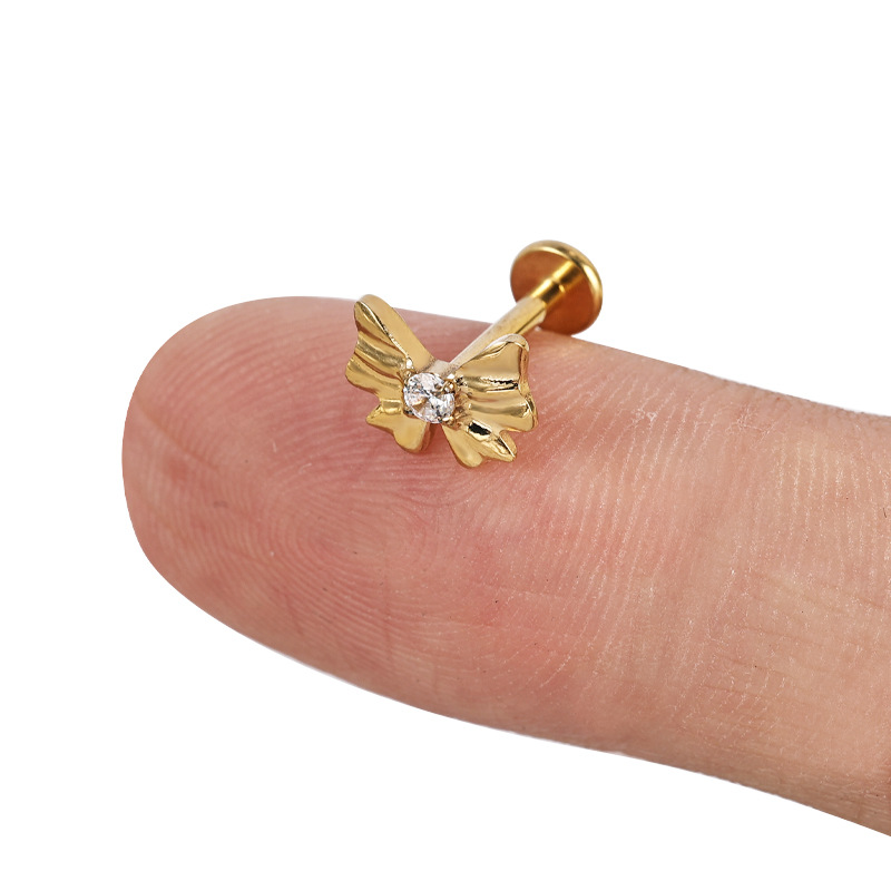 Zesen G23 Titanium Butterfly Lip Labret Stud with CZ Tongue Nail ASTM F-136 Alloy Piercing Jewelry - Image 2