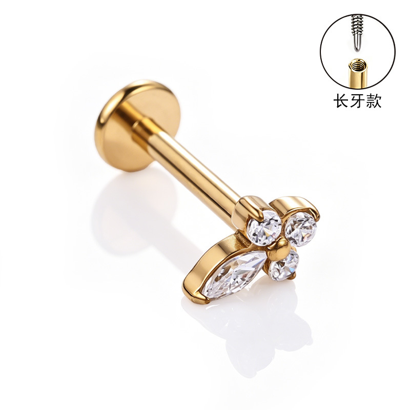 F136 Titanium Alloy Long Tooth Style Ear Studs with Zircon, Carved Ear Bone Studs, G23 Titanium Body Piercing Jewelry - Image 3