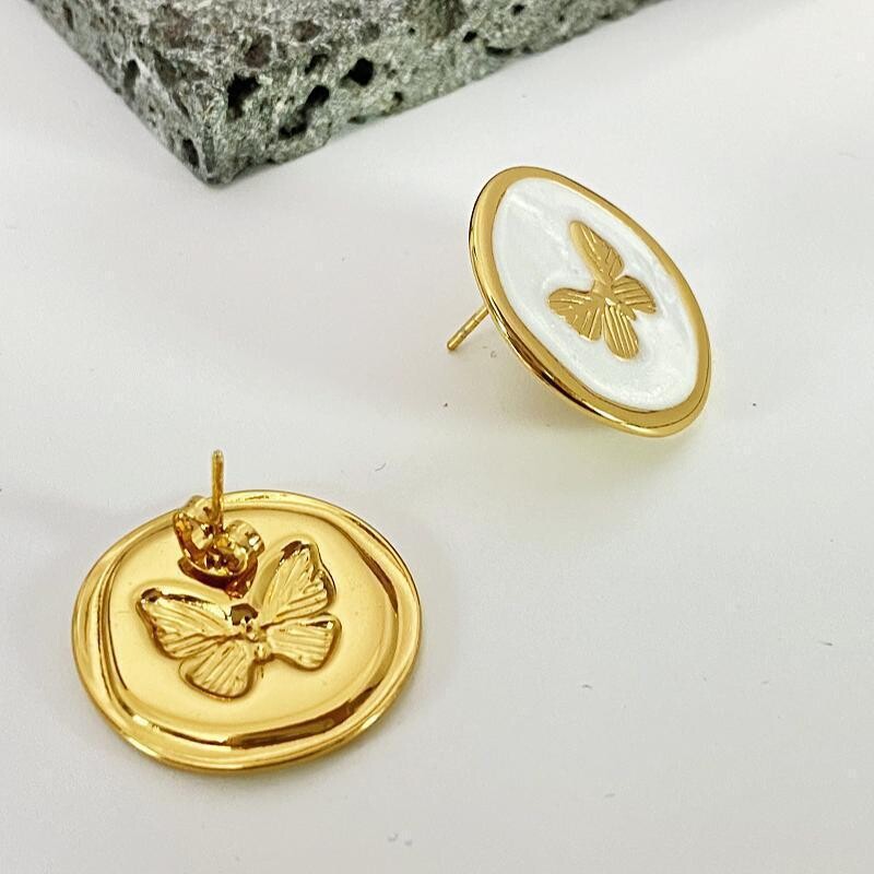 New Retro French Enamel Round Drop Oil Butterfly Earrings Simple Exquisite Fashion Niche High-End Earrings for Women - Image 4
