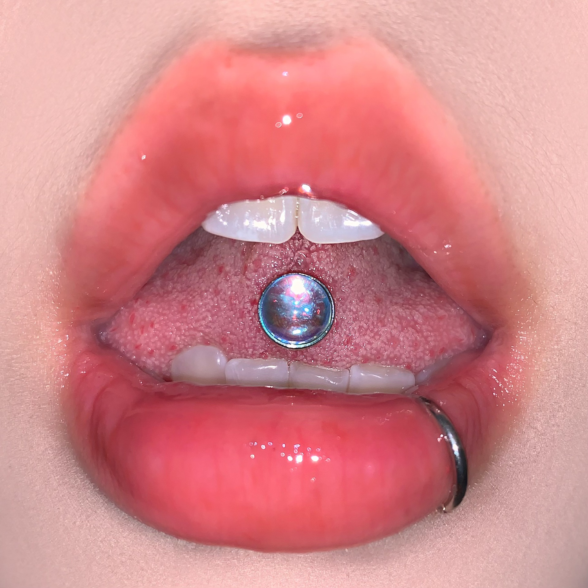 Moonstone Frosted Aurora 316L Surgical Steel Tongue Ring Barbell Externally Threaded Tongue Piercing Jewelry Hot Girl Style - Image 3