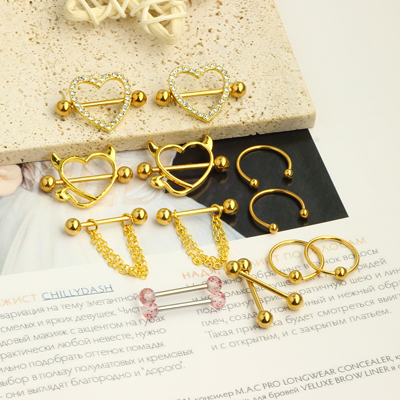 Amazon's Best-Selling New 7-Pair Breast Ring Set - Rose Gold Stainless Steel Body Piercing Jewelry - Image 3