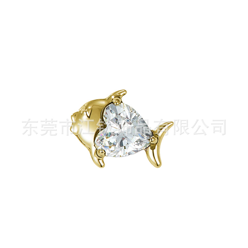 G23 Titanium Heart-Shaped Fish Ear Cuff with Dolphin Design, CZ Zircon Inlaid Cartilage Piercing Jewelry - Image 3