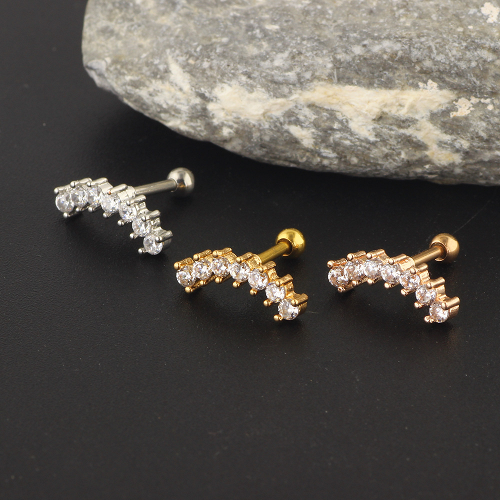 Moon 7 Zircon Fashion Stainless Steel Women's Ear Bone Screw Earrings Piercing Jewelry Rose Gold - Image 3