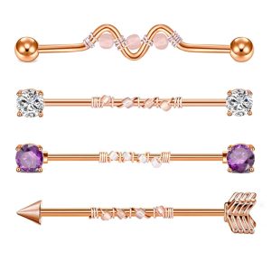 Stainless Steel Industrial Barbell Earrings Set - Long Rod Stud for Helix Cartilage Piercing