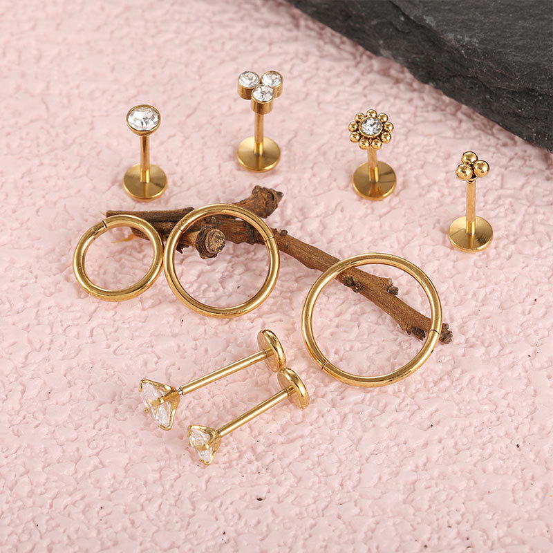 20G Stainless Steel Lip Studs Set Zircon Encrusted Pin Style Dimple Studs Piercing Jewelry 10 Pieces - Image 3