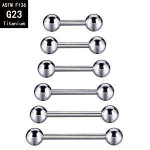 G23 Titanium Internally Threaded Tongue Barbell Double Round Ball Straight Bar Tongue Ring F136 Alloy Piercing Jewelry