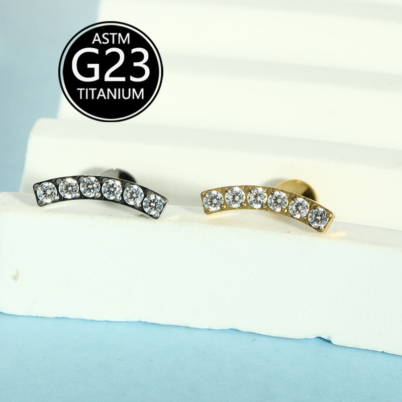 G23 Titanium Lip Labret Stud with Zircon Gem 6-10mm Bar Cochlear Ear Bone Nail Single Sale - Image 5