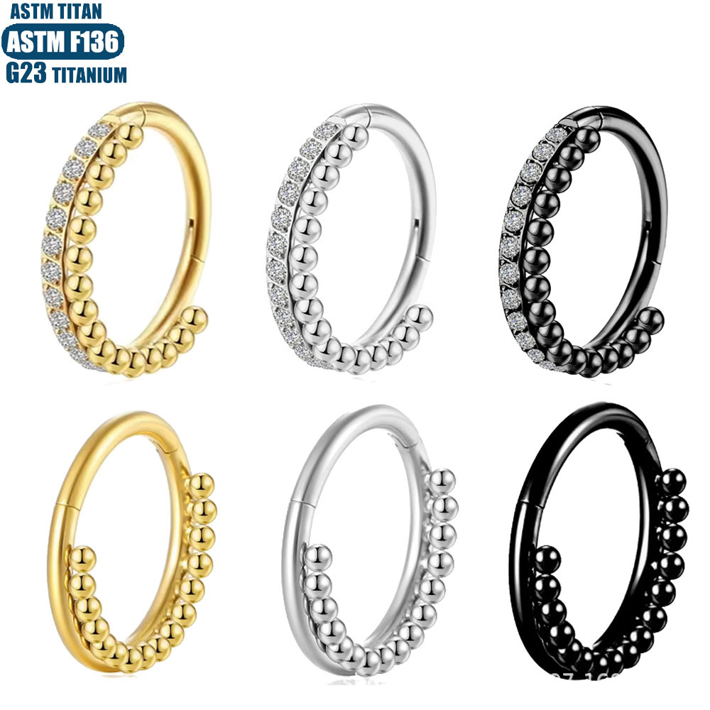 F136 Titanium Nose Ring Seamless Ring with Zircon Earrings Hinged Perforated Jewelry - Image 5