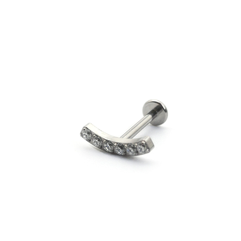F136 Lip Nail Curved Earring Zircon Set G23 Titanium Alloy Piercing Jewelry - Image 5