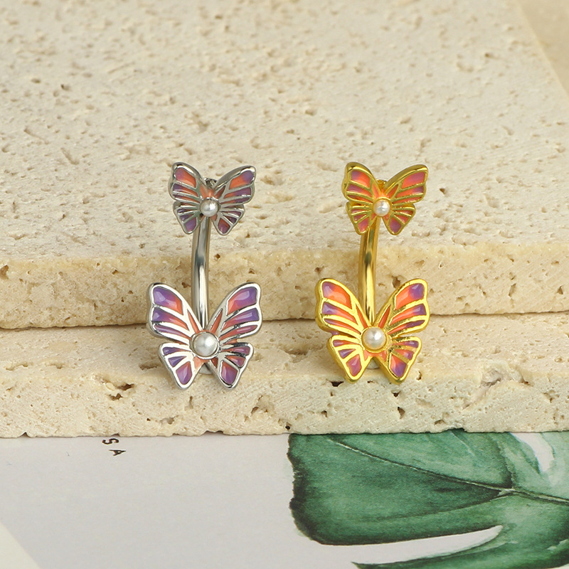 Stainless Steel Oil Drop Flower Butterfly Bee Navel Ring Flame Belly Button Piercing Jewelry - Image 3