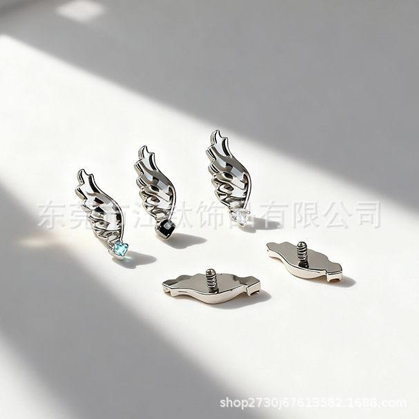 G23 Titanium Alloy Angel Wings Earring with Zircon - Gold, 1.2mm x 10mm Cartilage Stud - Image 3