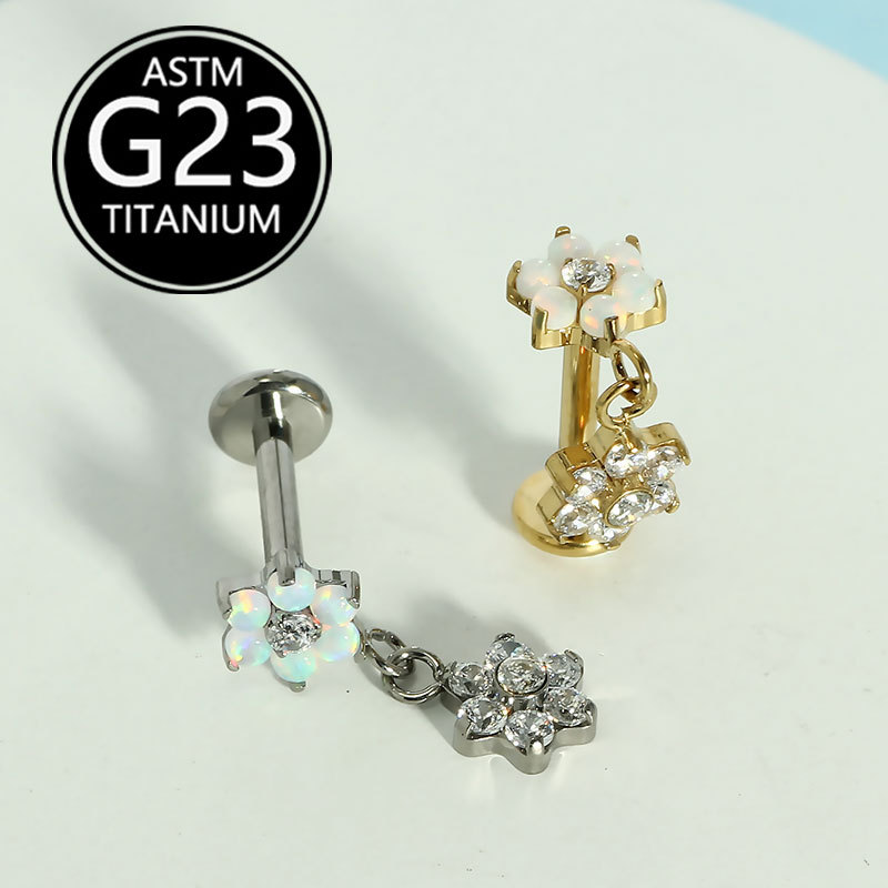 G23 Titanium Alloy Flower Internally Threaded Lip Labret Stud Ear Cartilage Piercing Jewelry Fashion Versatile - Image 3