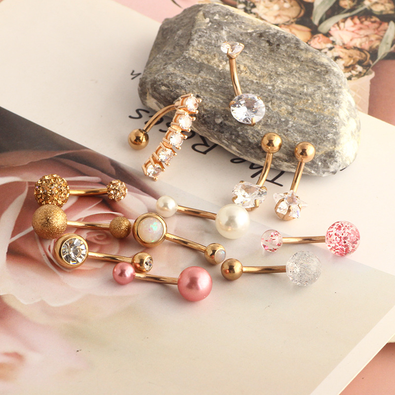 Stainless Steel Navel Nail Large Diamond Dangle Belly Button Piercing Jewelry Rose Gold Set - Image 5