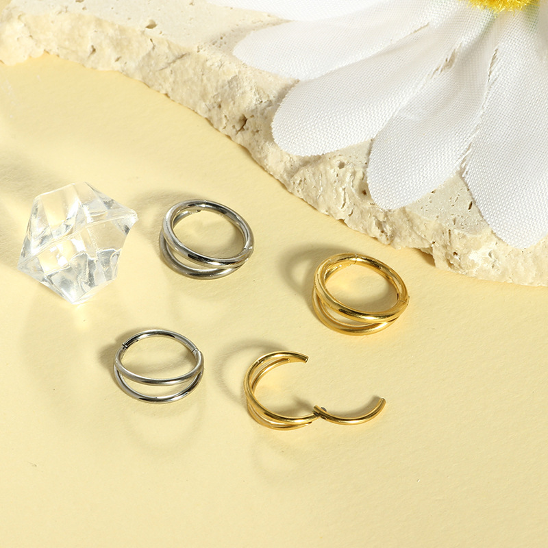 G23 Titanium Double-Layer Diamond Nose Ring Simple Open Nose Stud Piercing Jewelry - Image 4