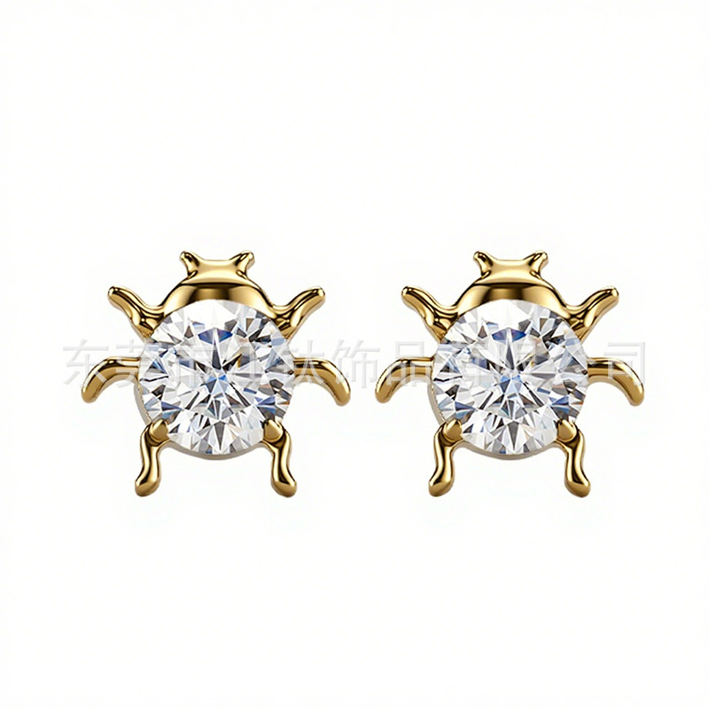 Ladybug Ear Studs with Zircon - Titanium Alloy ASTM F136 Body Piercing Earrings - Image 5