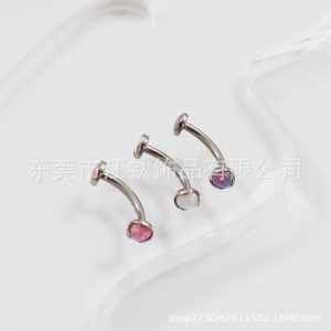 F136 Titanium Opal Navel Ring Double Head Wave Edge G23 Titanium Alloy Body Piercing Belly Ring