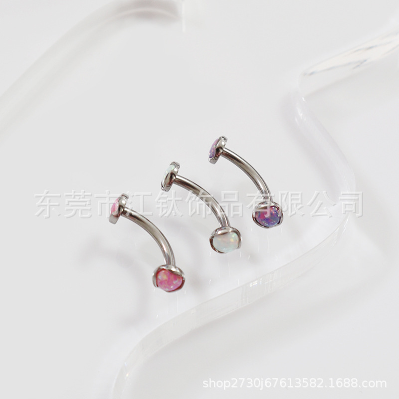 F136 Titanium Opal Navel Ring Double Head Wave Edge G23 Titanium Alloy Body Piercing Belly Ring - Image 2