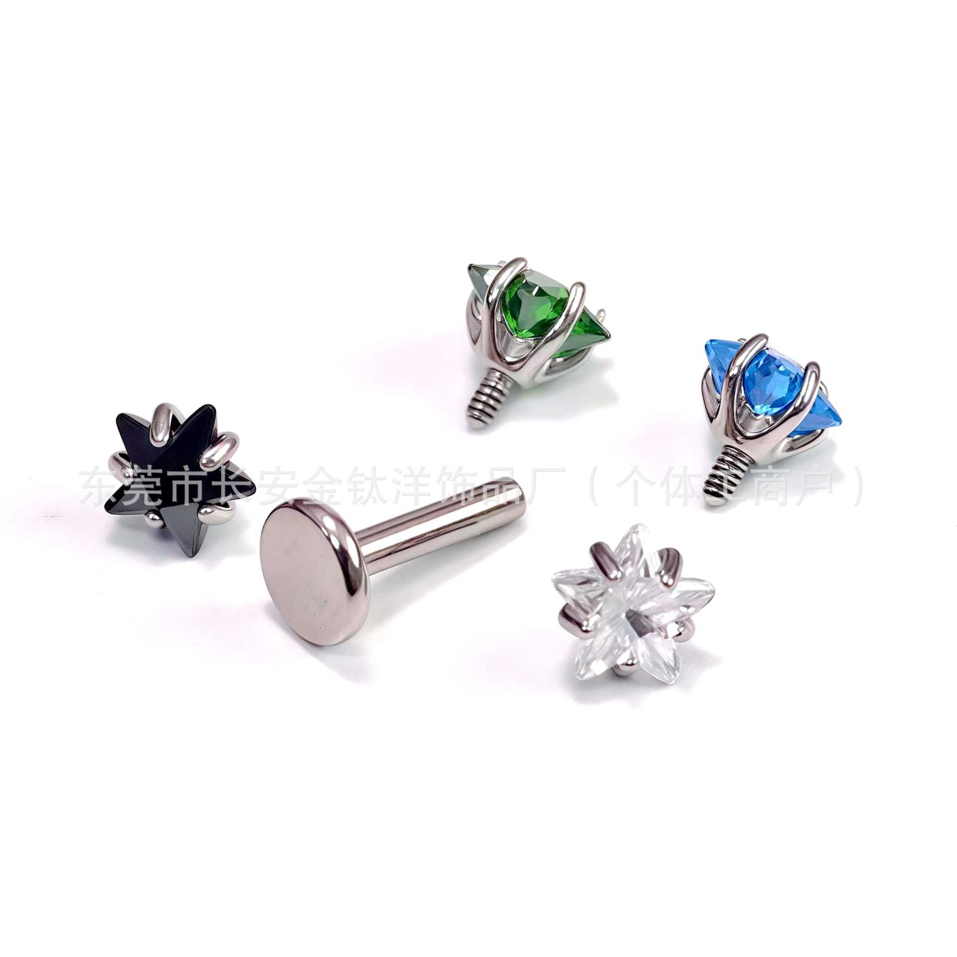 F136 Titanium Five-Pointed Star Claw Inlaid Zircon Lip Nose Ear Nail Ear Bone Nail G23 Titanium Alloy Body Piercing Jewelry - Image 2