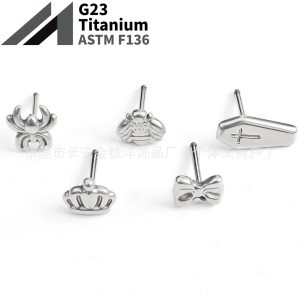 F136 Titanium External Thread Bow Yellow Crown Lip Stud Ear Stud - 0.8mm G23 Titanium Piercing