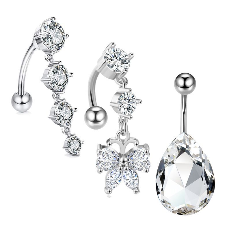 Exquisite AB Color Navel Zircon Ring Soft Pot Ball Belly Ring 3-Piece Set Stainless Steel - Image 4