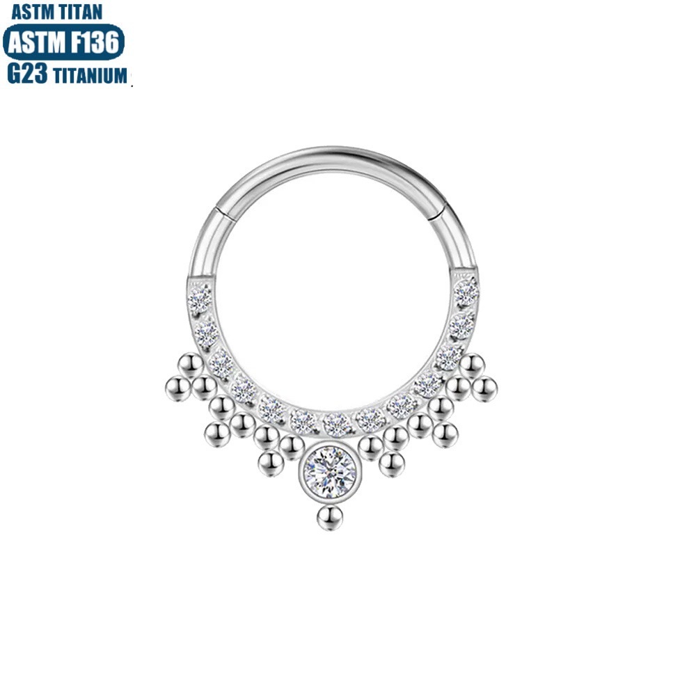 G23 Nose Ring - Titanium Zircon Cluster Bead Seamless Hoop for Septum, Tragus, Cartilage Piercing - Image 2