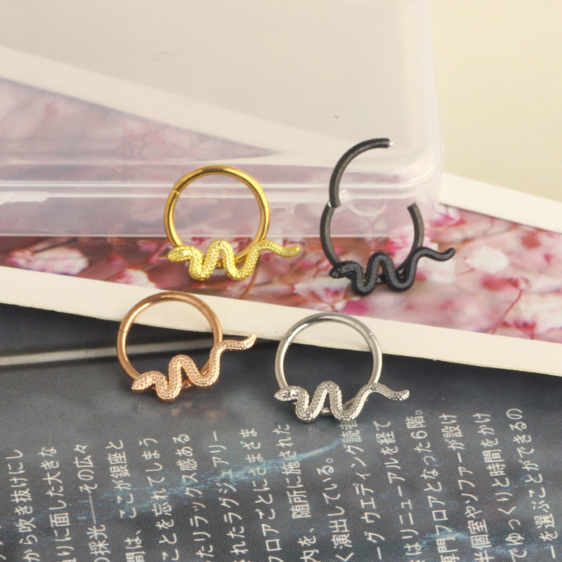 Star Snake Ring Nose Clip Nose Stud Ear Bone Earring Cartilage Hoop Body Piercing Jewelry Rose Gold Stainless Steel - Image 4