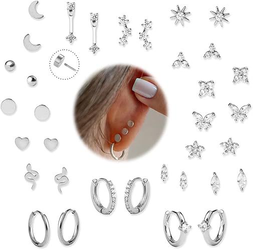 17 Pairs Stainless Steel Earrings Set - Fashionable Commuter Unisex Geometric Hoop Earrings Wholesale - Image 5
