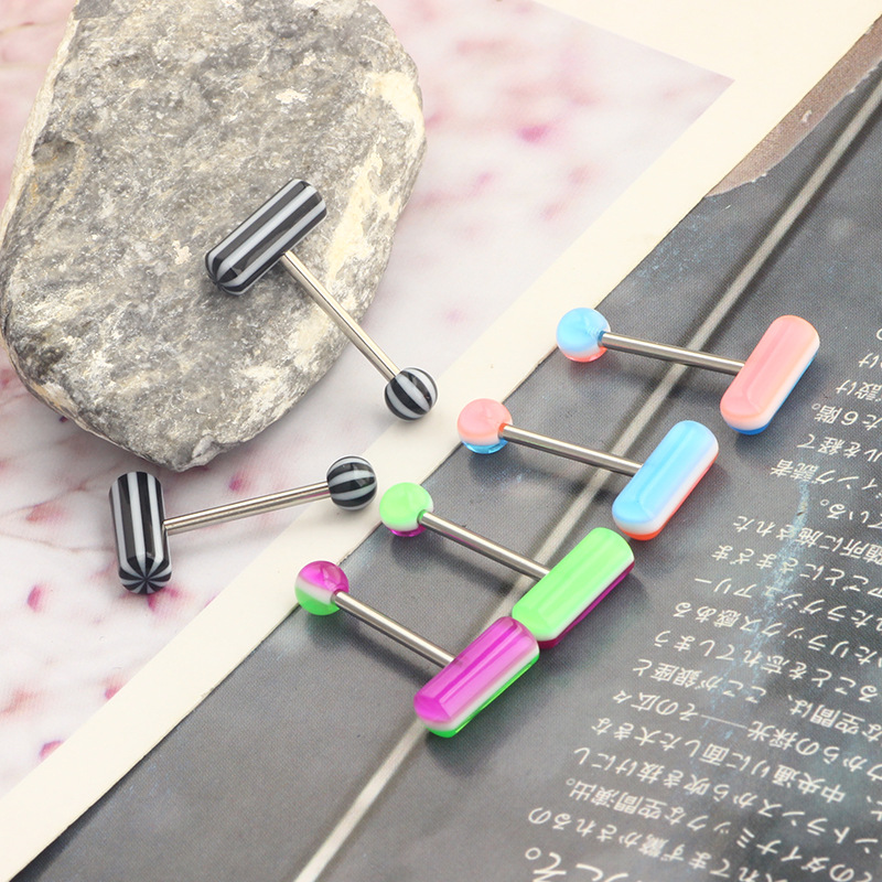 Double Color Acrylic Star Tongue Ring Stainless Steel Tongue Barbell Piercing Jewelry - Image 3