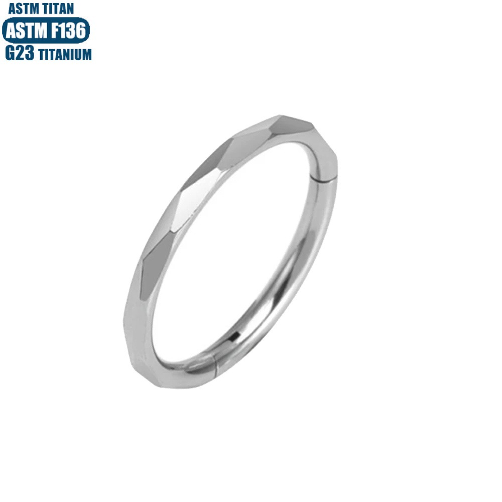 Black F136 Titanium Seamless Nose Ring - CNC Carved Diamond Shaped 1.2x10mm Nasal Septum Hoop Earring - Image 3