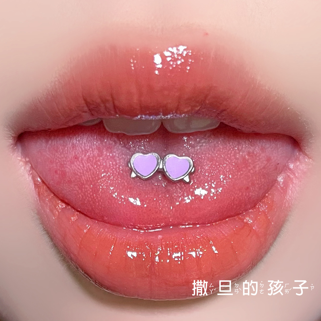 Red Heart Tongue Barbell 12mm 16G External Thread Titanium Steel Tongue Ring Tongue Piercing Jewelry - Image 2