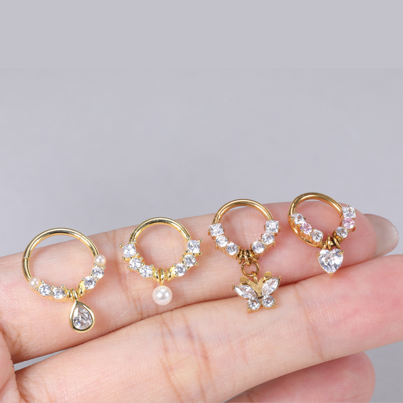 Fashion Pearl Style Copper Nose Ring with Zircon Stainless Steel Post for Women - Image 2