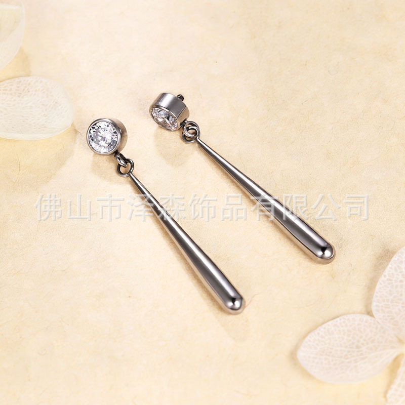 F136 Titanium Alloy Zoro Water Drop Pendant Cylindrical Zircon G23 Titanium Body Piercing Ear Bone Stud - Image 3