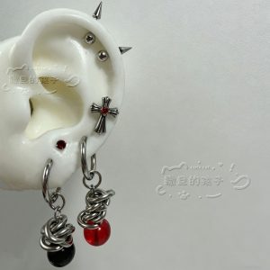 Blood Cross Punk Ear Studs, 316L Surgical Steel Flat Back Earrings for Cartilage, Satan's Child Design