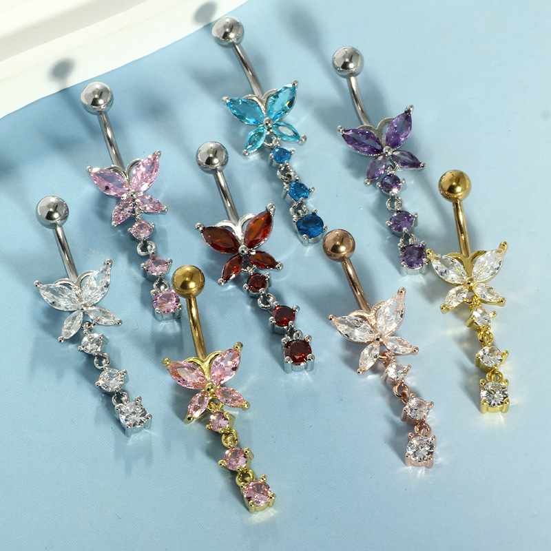 Best Selling Gold Pink Zircon Navel Ring Heart Shape Belly Button Piercing Jewelry 316L Surgical Steel - Image 2
