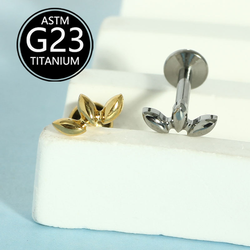 F136 Titanium 1.2mm Lip Stud Leaf Design Labret Piercing Jewelry Single Sale - Image 2