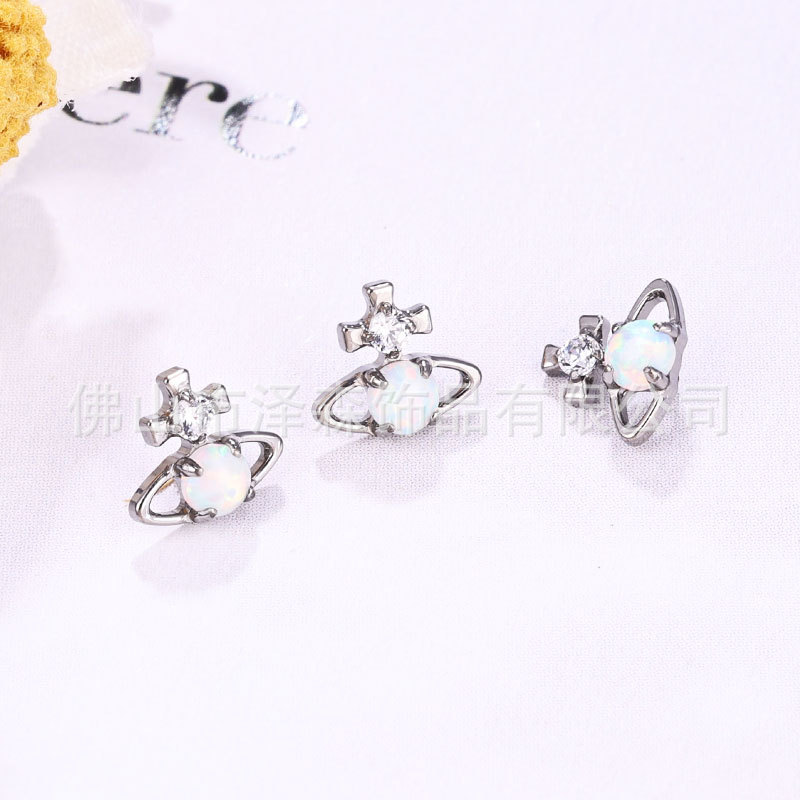 F136 Titanium Saturn Earrings G23 Titanium Planet Orbit Lip Studs Opal Earrings Piercing Jewelry - Image 2