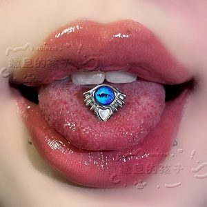 Satan's Child Blue Devil Tears Tongue Barbell 316L Surgical Steel Green Tongue Ring