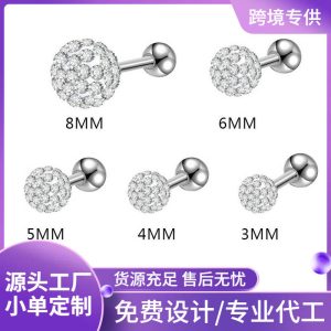 European American CZ Multi-Ball Stud Earrings Titanium Steel Lip Stud Replacement Nail Cute Ear Bone Stud Wholesale