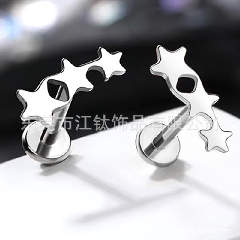F136 Titanium Gold Star Stud Earrings - Five-Pointed Star Cartilage Earring for Men and Women - Image 4