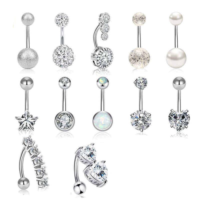Double Heart Navel Ring with Zircon Belly Button Piercing Jewelry 12-Piece Set - Image 2
