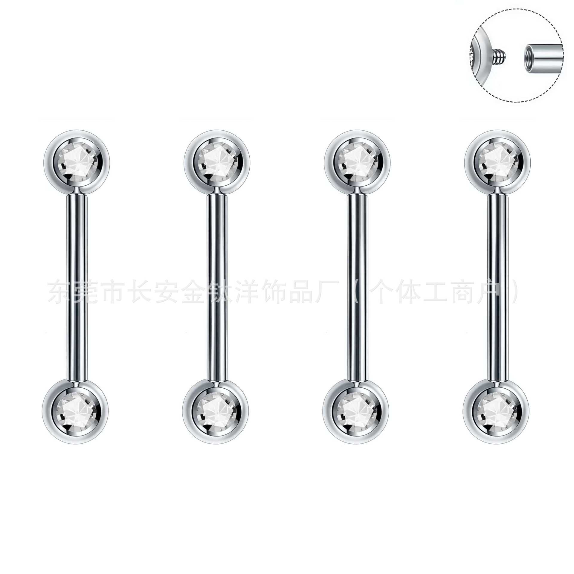 F136 Titanium Double-Headed Straight Rod Zircon Ball Ear Stud Lip Stud Ear Bone Stud G23 Titanium Alloy Body Piercing Jewelry - Image 4