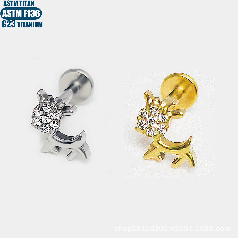 F136 Titanium Alloy Zircon Lip Stud Butterfly Fawn Inner Spiral Septum Pierced Earrings Eye Ear Stud - Image 2