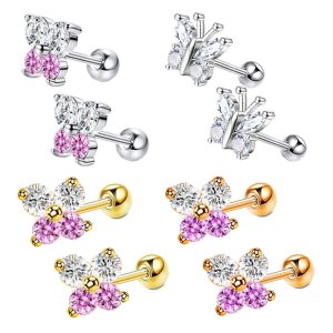 Rose Gold Butterfly Ear Stud CZ Cute Cartoon Stainless Steel Earring for Women Men Wholesale