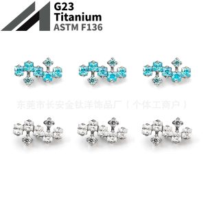 F136 Titanium Irregular Cubic Zirconia Lip Piercing Nose Stud Ear Stud Ear Bone Stud G23 Titanium Alloy Body Piercing Jewelry