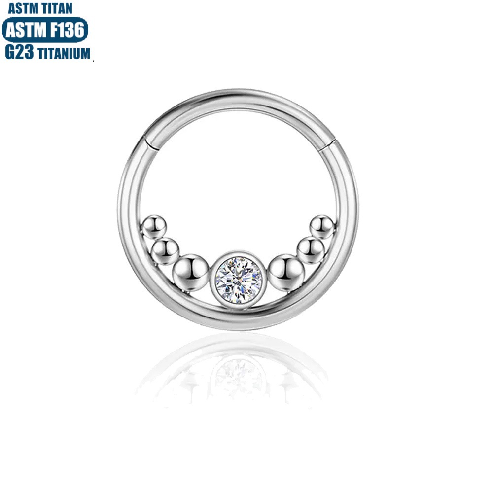 G23 Titanium Alloy Nose Ring Earring Internal Thread Cluster Zircon Seamless Ring Septum Jewelry - Image 2