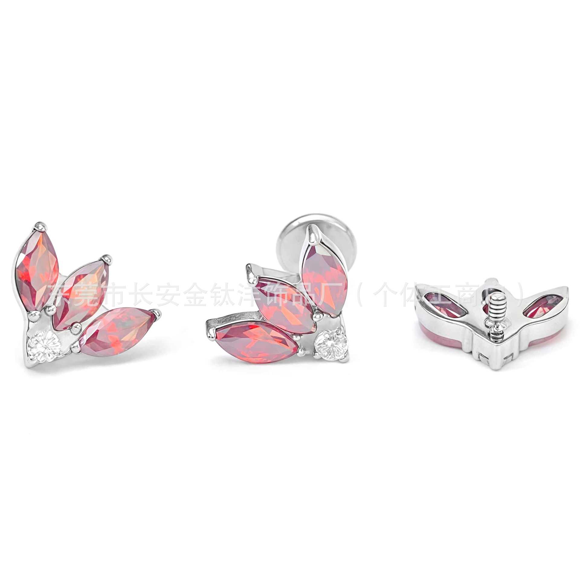 F136 Titanium Three-Leaf Full Diamond Marquise Earrings Zircon Earrings Cochlear Nails Ear Bone Nails G23 Titanium Alloy Piercing Jewelry - Image 2