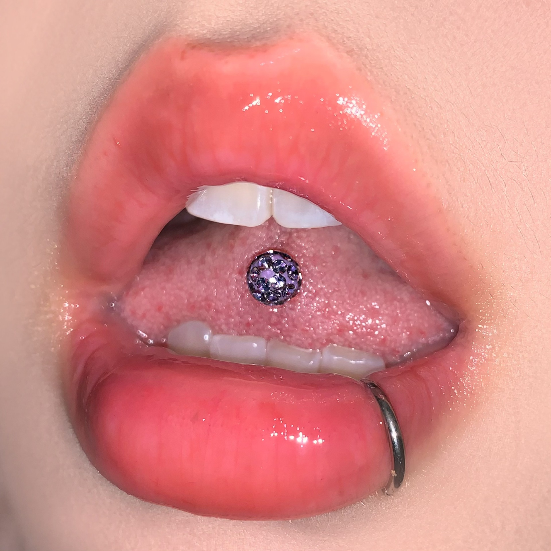 Purple Mud Ball Tongue Barbell 316L Surgical Steel Externally Threaded 20mm Length 1.6mm Thick Drinkable Trendy Piercing Jewelry for Women - Image 4