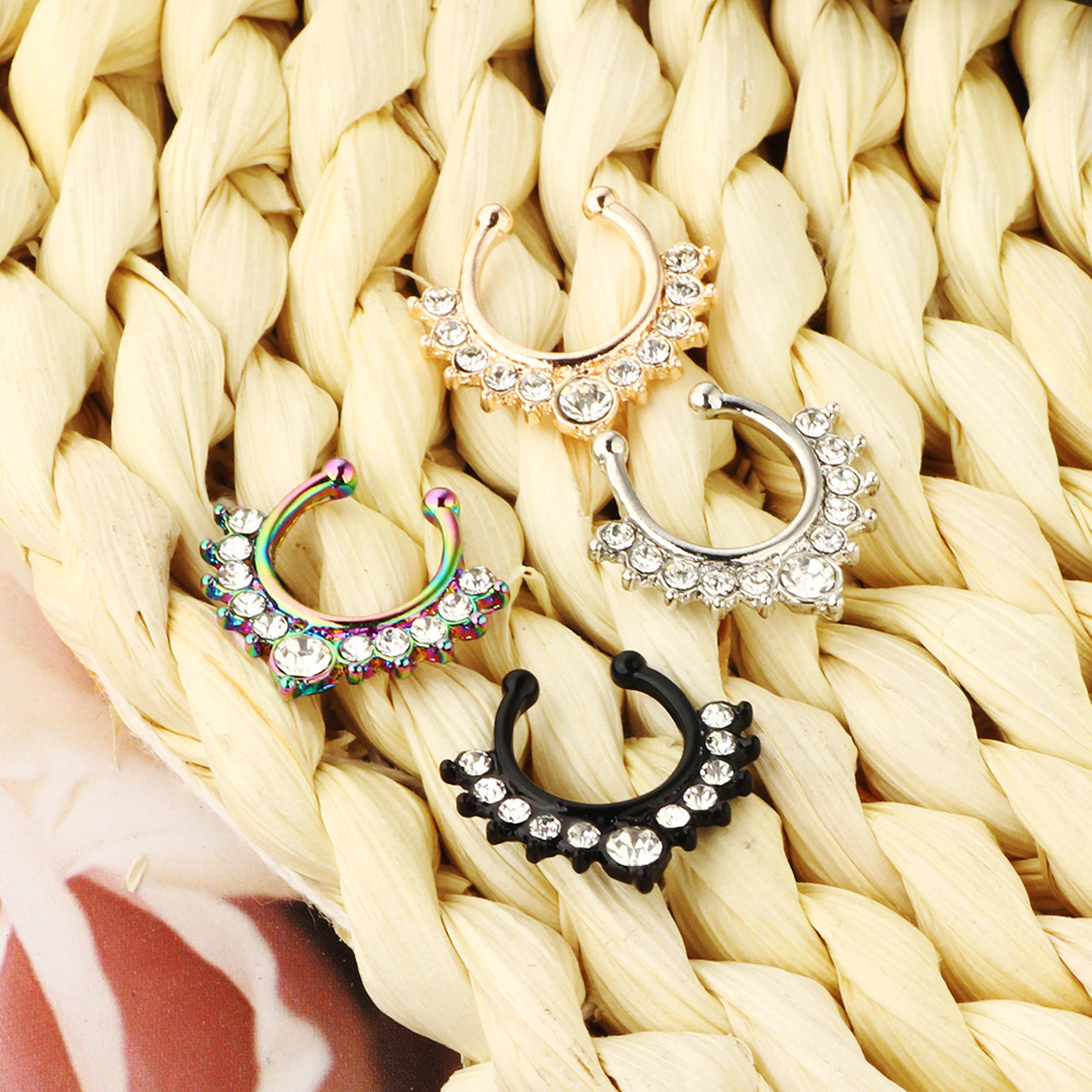 Rose Gold Stainless Steel Fake Nose Ring Geometric Hoop Piercing Jewelry - Image 3