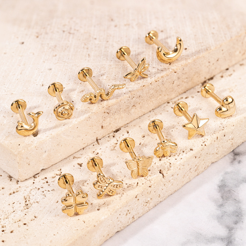 2024 New 18K Gold Lip Nail Stainless Steel Lip Piercing Jewelry, Lightning Design CZ Lip Labret Stud for Women - Image 4